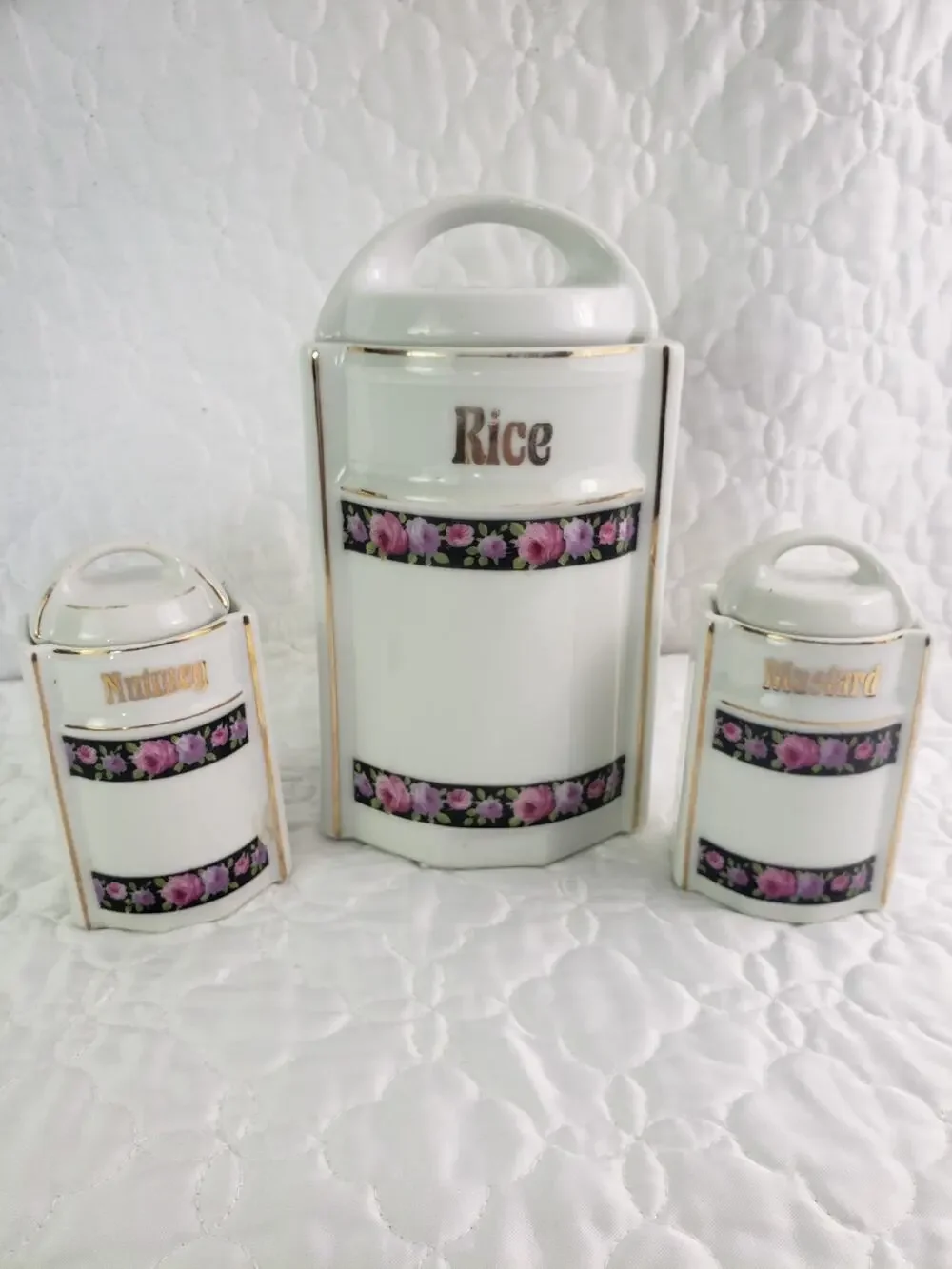 Antique Artikel 2388 German Porcelain Lusterware Canisters Set of 3